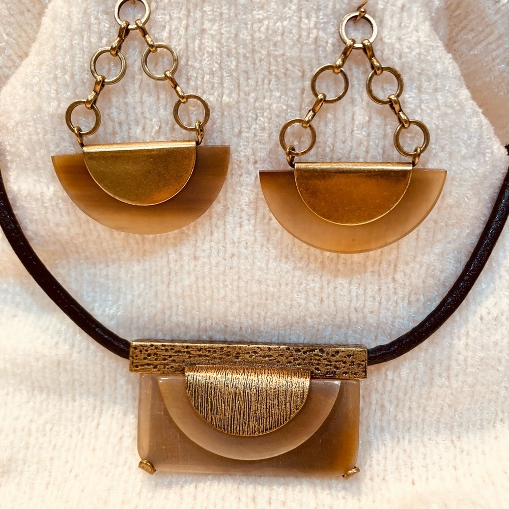 SILPADA Gold and Brown Geometric Necklace and Earring Set